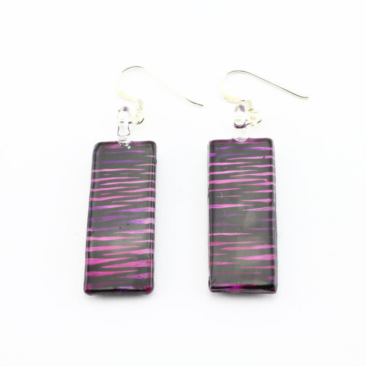 SWE593 - Purple Striped Rectangle Glass Earrings