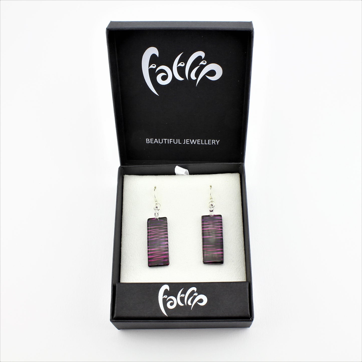 SWE593 - Purple Striped Rectangle Glass Earrings