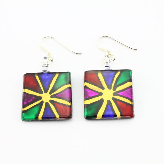 SWE596 - Square Multi Coloured Glass Earrings