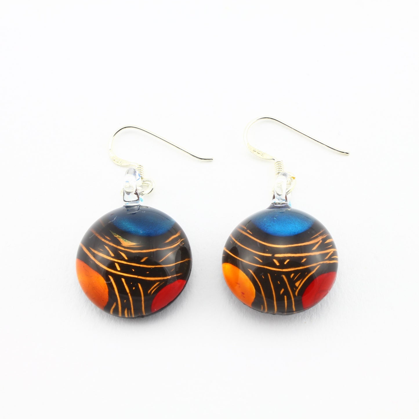 SWE597 - Blue,Orange And Red Circle Glass Earrings
