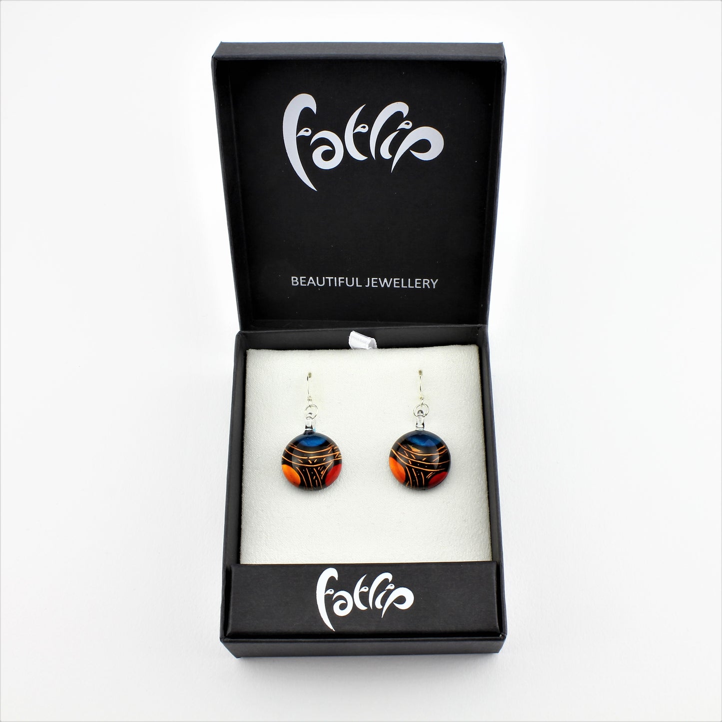 SWE597 - Blue,Orange And Red Circle Glass Earrings