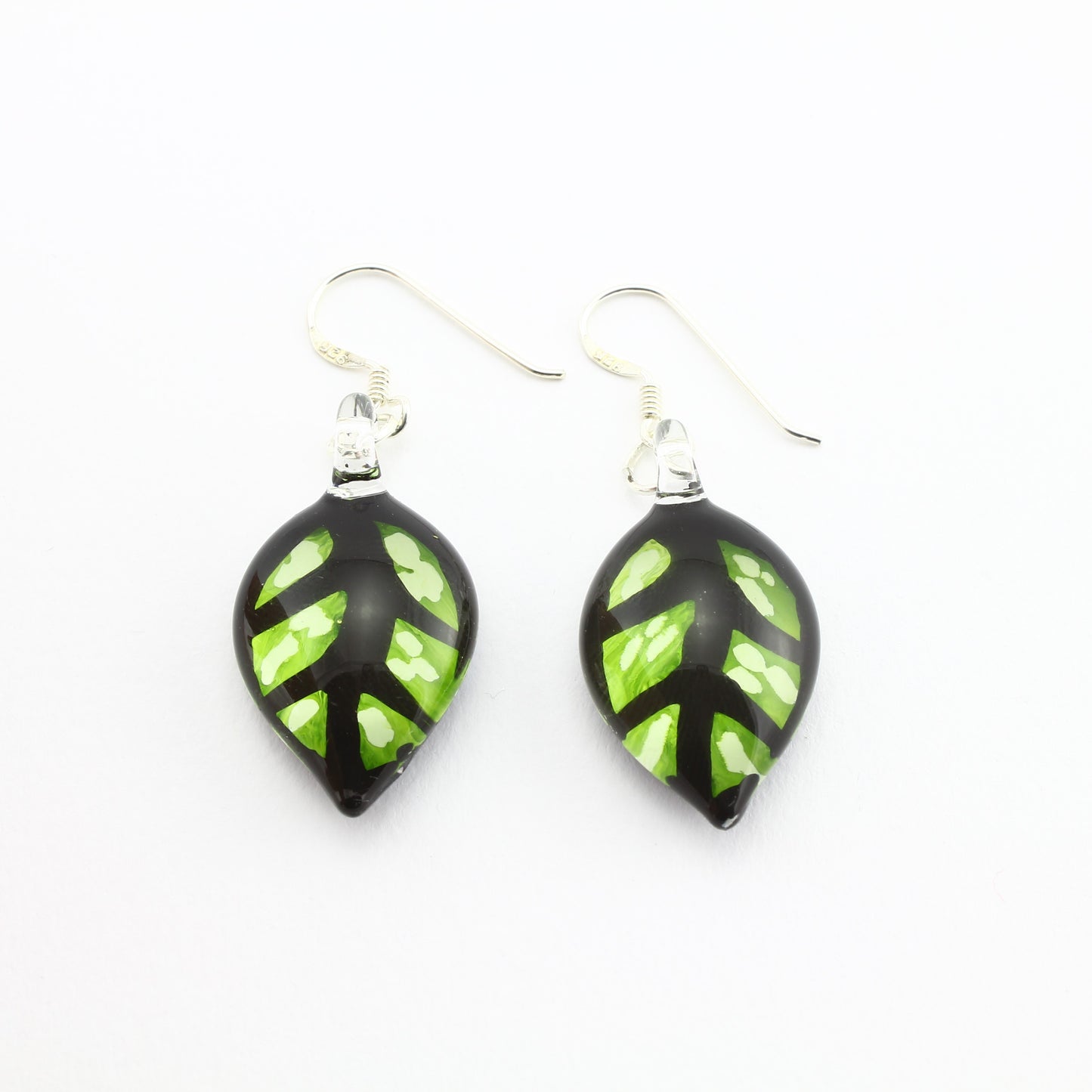 SWE599 - Green Leaf Glass Earrings