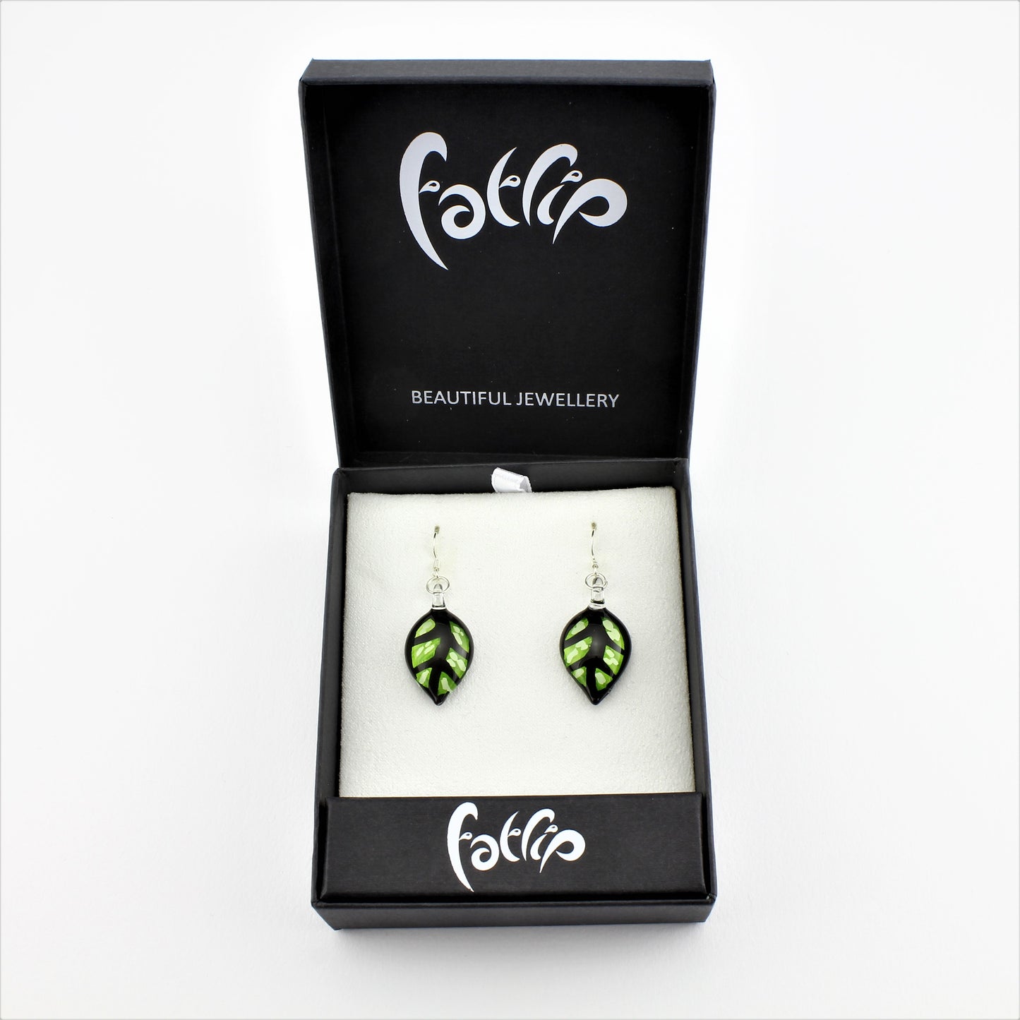 SWE599 - Green Leaf Glass Earrings