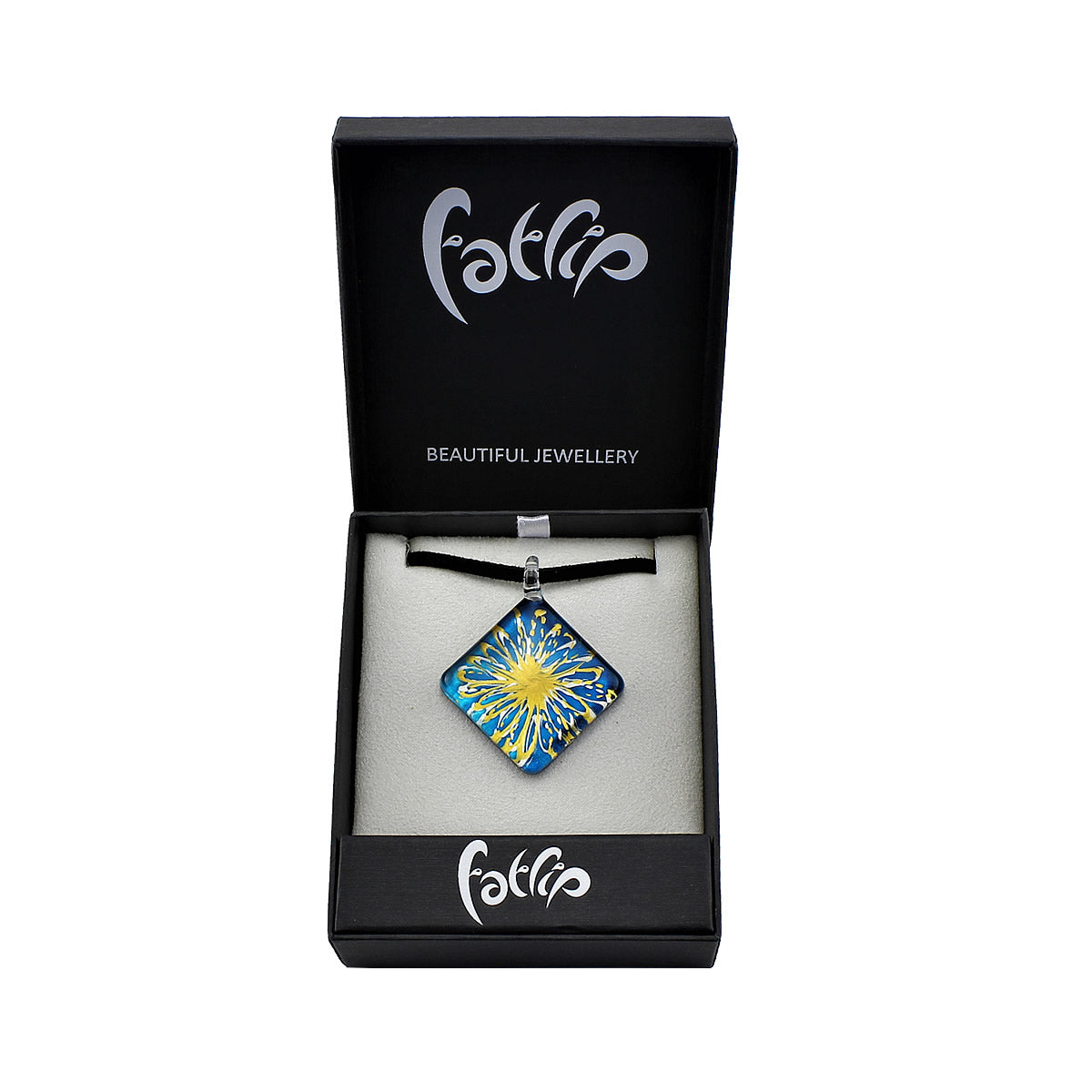 SWN514 - Blue Glass Diamond Gold Splash Pendant Necklace