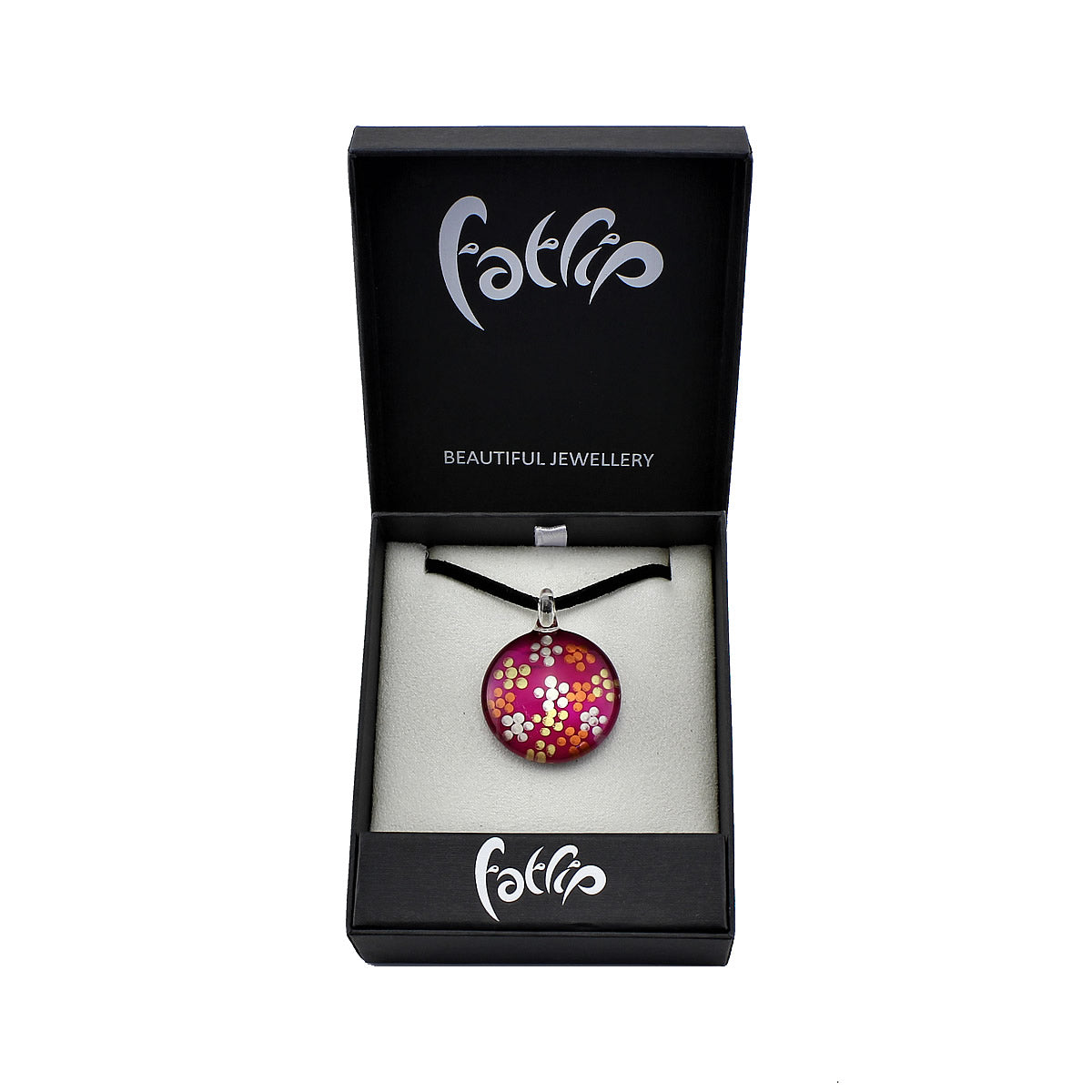 SWN526 - Fuchsia Pink Glass Round Dotty Pendant Necklace