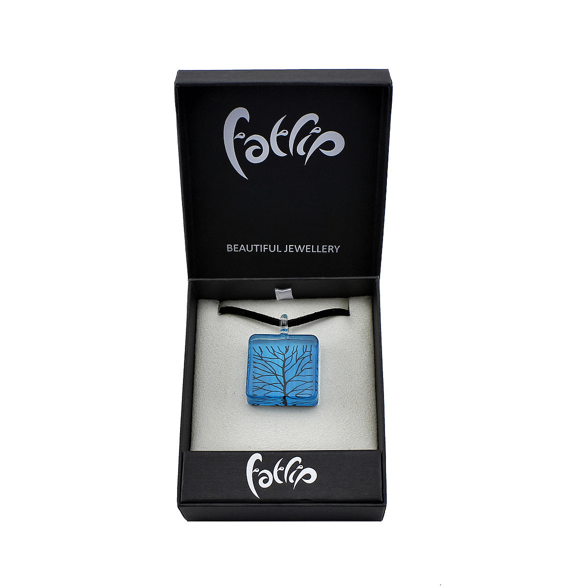 SWN529 - Blue Glass Square Branch Pendant Necklace