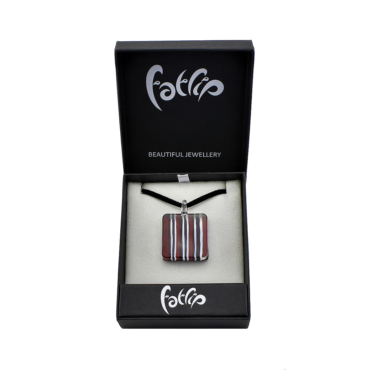 SWN533 - Multi-colour Glass Square Striped Pendant Necklace