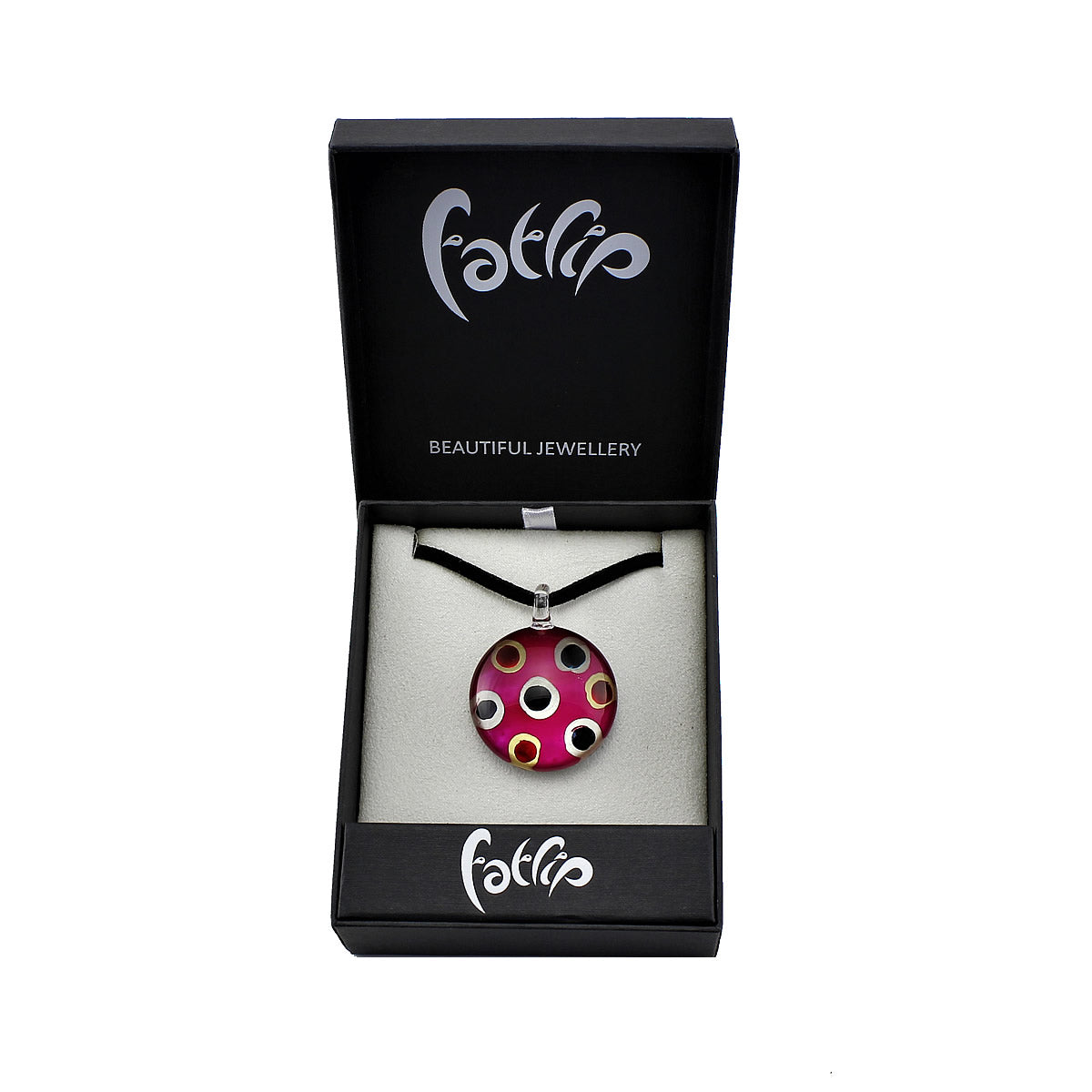SWN537- Fuchsia Pink Glass Round Dotty Pendant Necklace