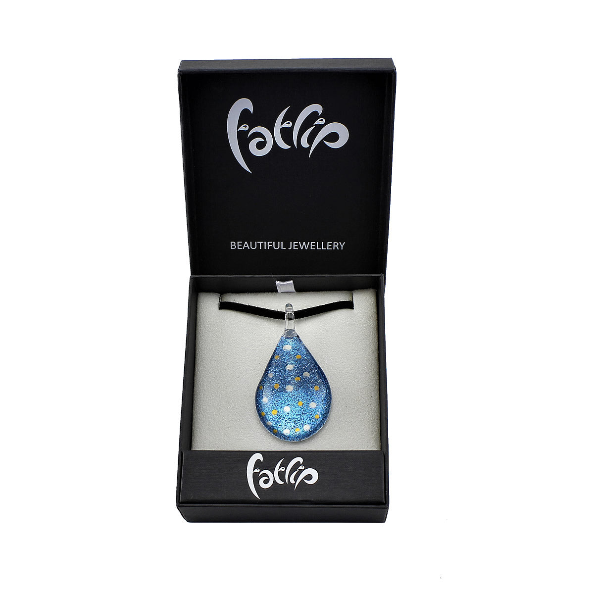 SWN542 - Blue Glass Teardrop Dotty Sparkle Pendant Necklace