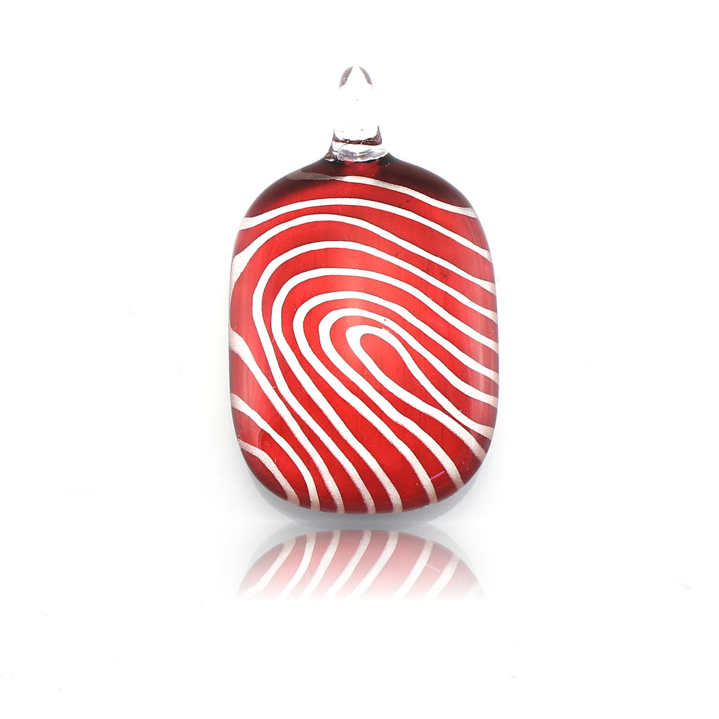 SWN557 - Red Glass White Striped Rectangle Pendant Necklace