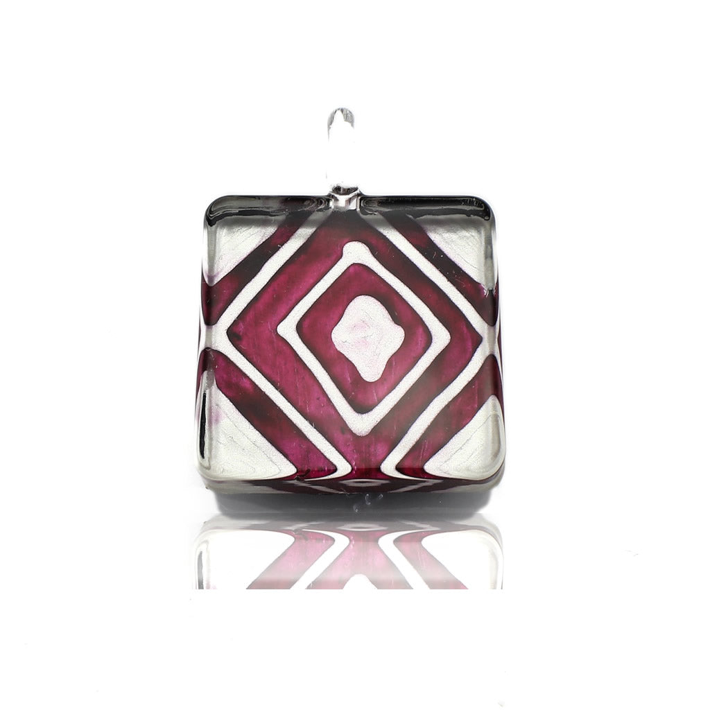 SWN560 - Burgundy Glass Square Pendant Necklace