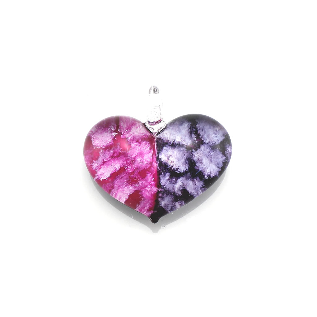 SWN569 - Pink Purple Glass Two-tone Heart Pendant Necklace