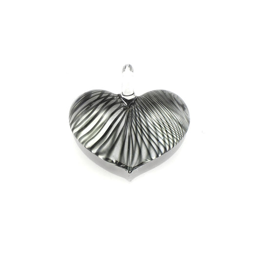 WSWN570 - Black Striped Glass Heart Pendant Necklace