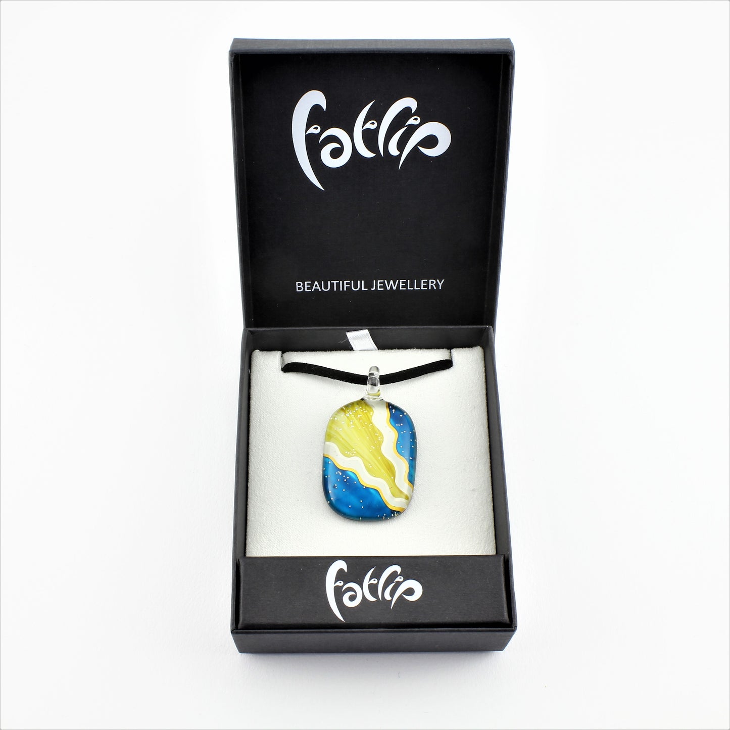 SWN581 Blue/Yellow Oval Glass Pendant Necklace