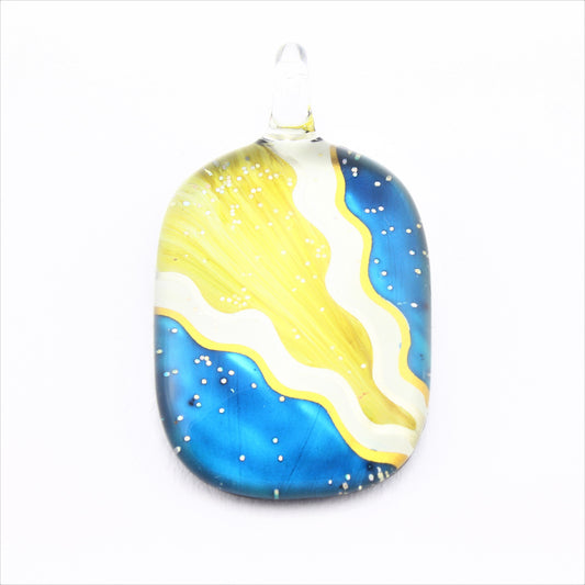 WSWN581 Blue/Yellow Oval Glass Pendant Necklace