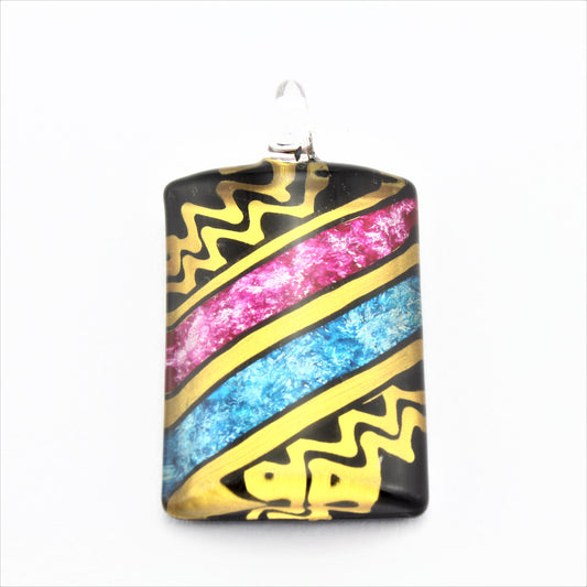 SWN584 Multi Coloured Rectangle Glass Pendant Necklace