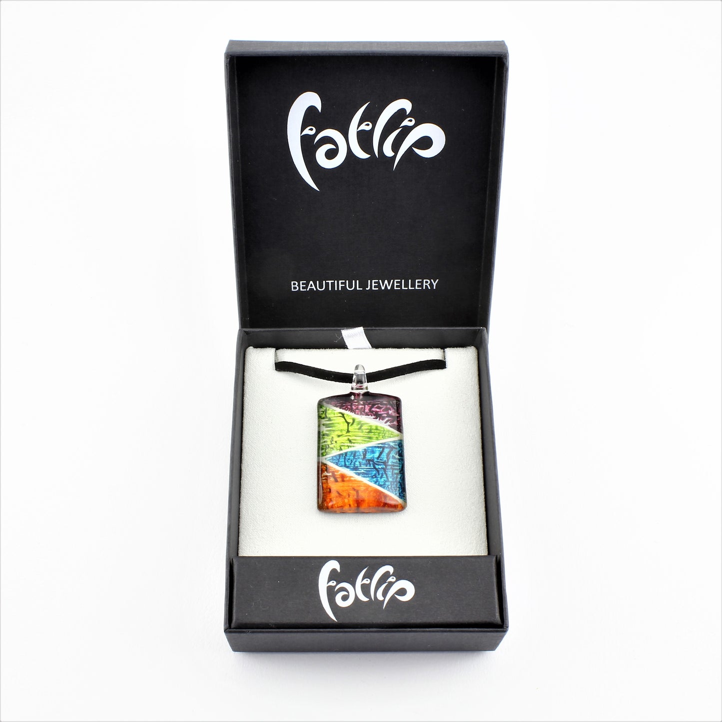 SWN587 Multi Coloured Rectangle Glass Pendant Necklace