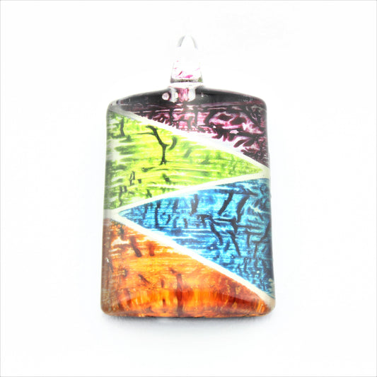 WSWN587 Multi Coloured Rectangle Glass Pendant Necklace