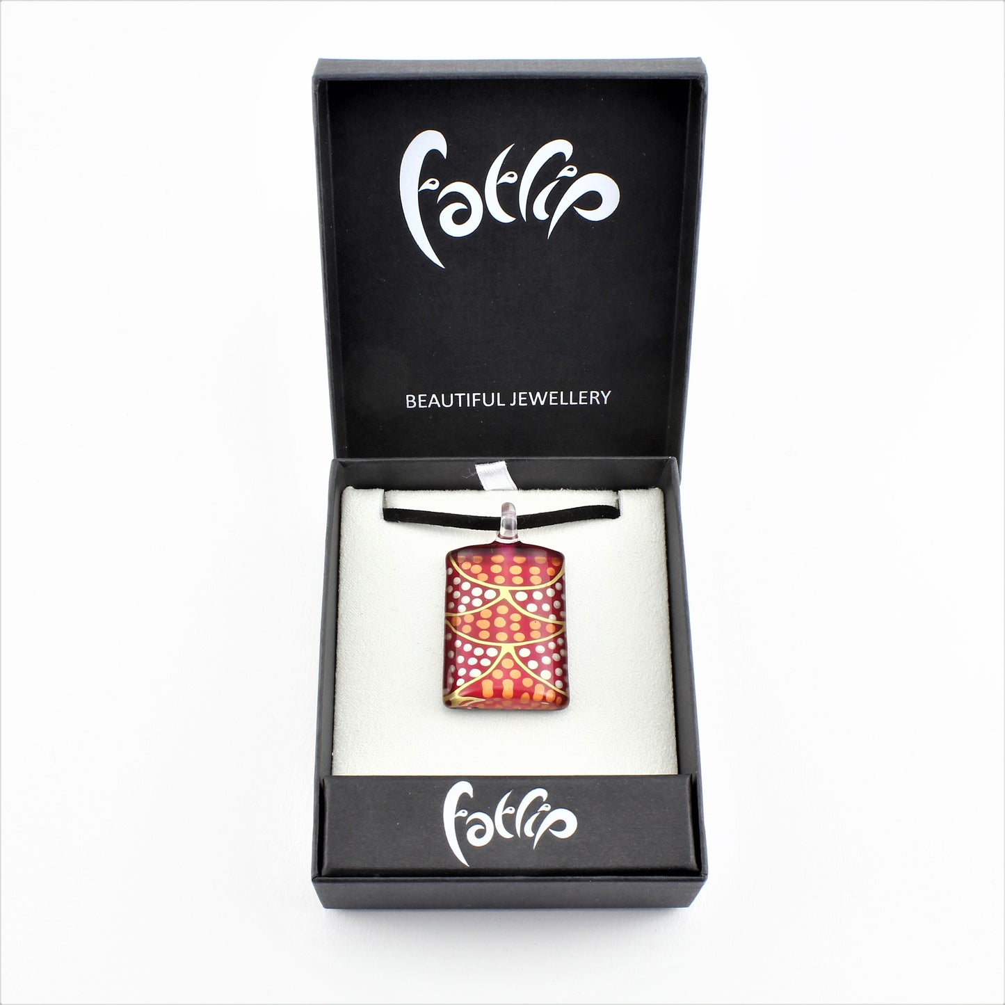 SWN591 Red Dotty Rectangle Glass Pendant Necklace