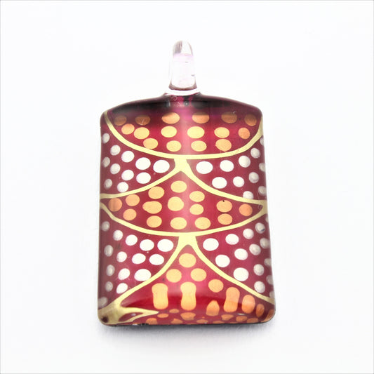 WSWN591 Red Dotty Rectangle Glass Pendant Necklace
