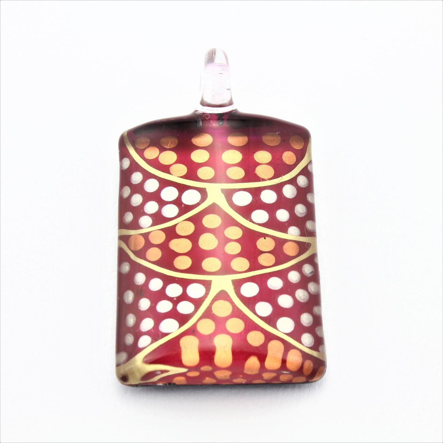 SWN591 Red Dotty Rectangle Glass Pendant Necklace