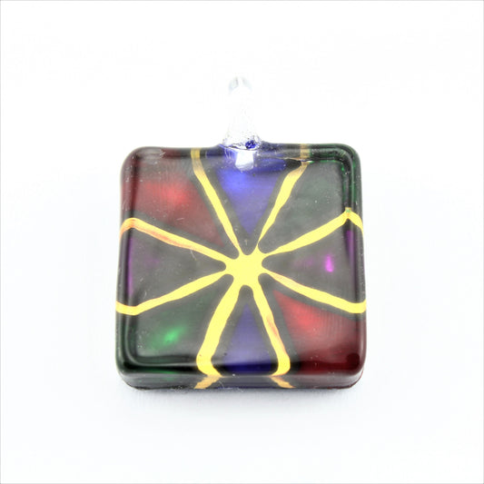WSWN596 Multi Coloured Square Glass Pendant Necklace