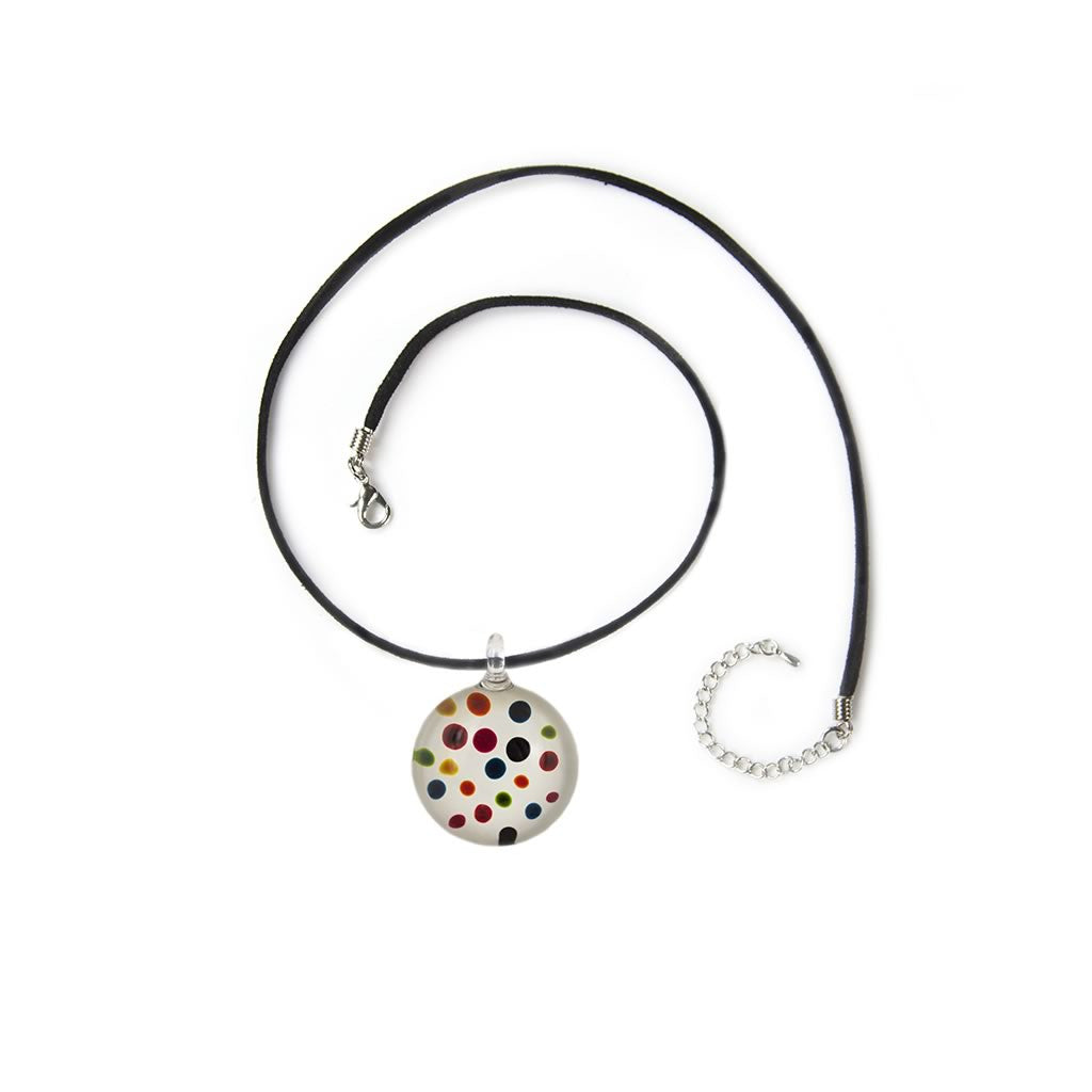 A beautiful hand-made lampwork glass pendant individually painted. Comes with a leather suede cord necklace. 