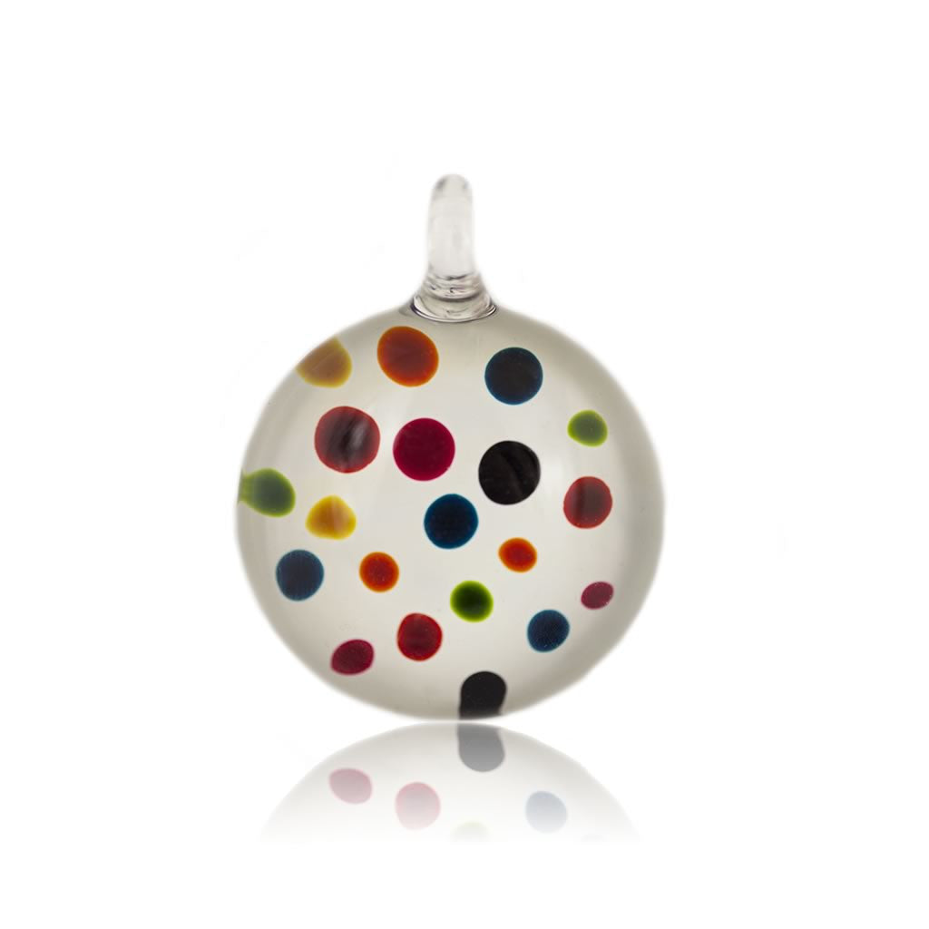 A beautiful hand-made lampwork glass pendant individually painted. Comes with a leather suede cord necklace. 