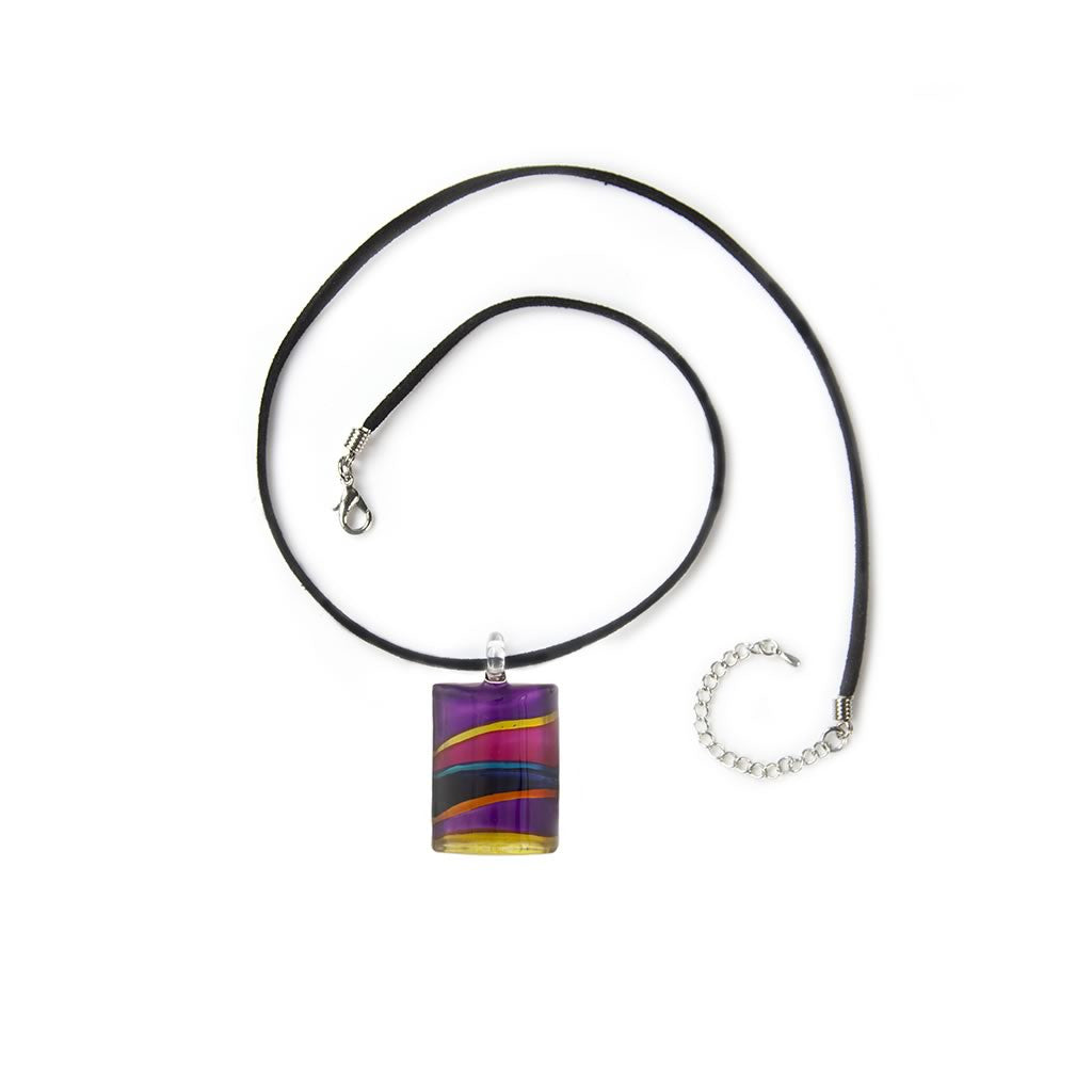 SWN502 - Multi-colour Glass Rectangle Striped Pendant Necklace