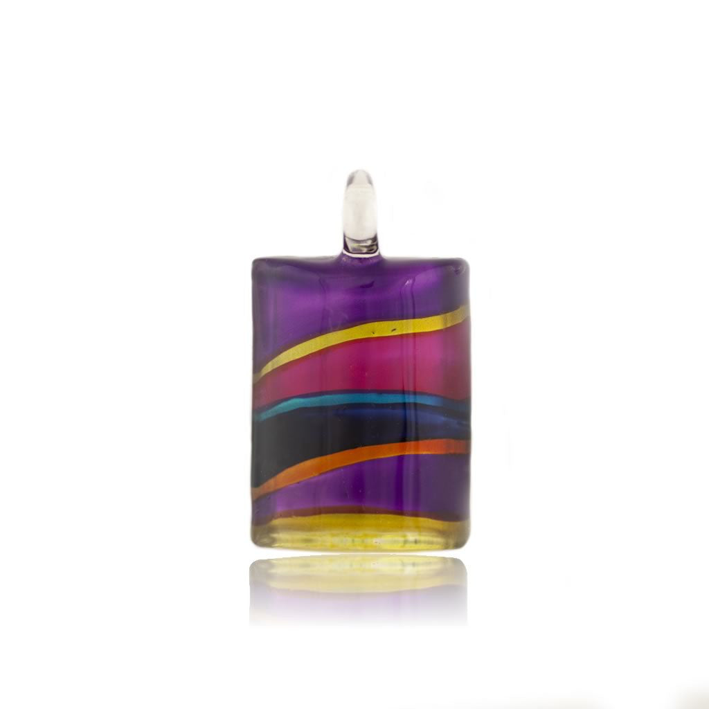 SWN502 - Multi-colour Glass Rectangle Striped Pendant Necklace
