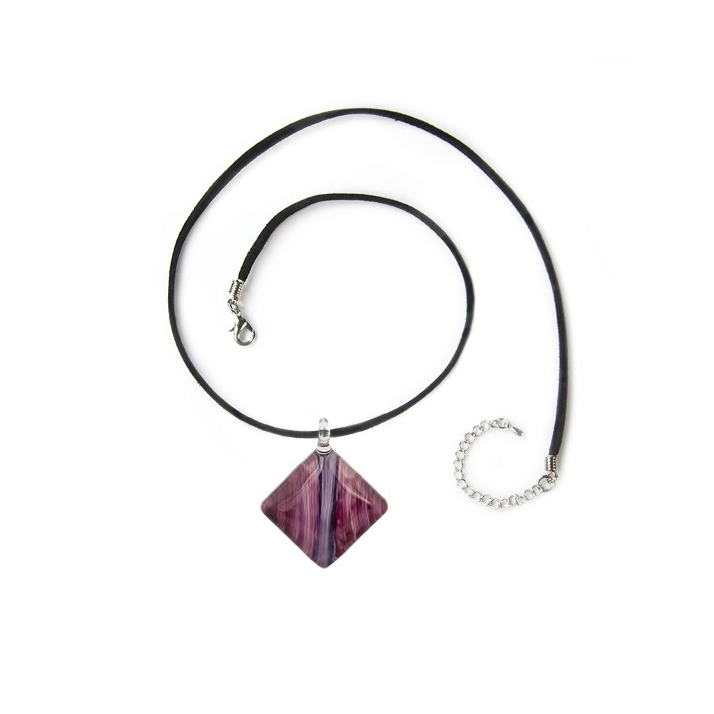 A beautiful hand-made lampwork glass pendant individually painted. Comes with a leather suede cord necklace. 
