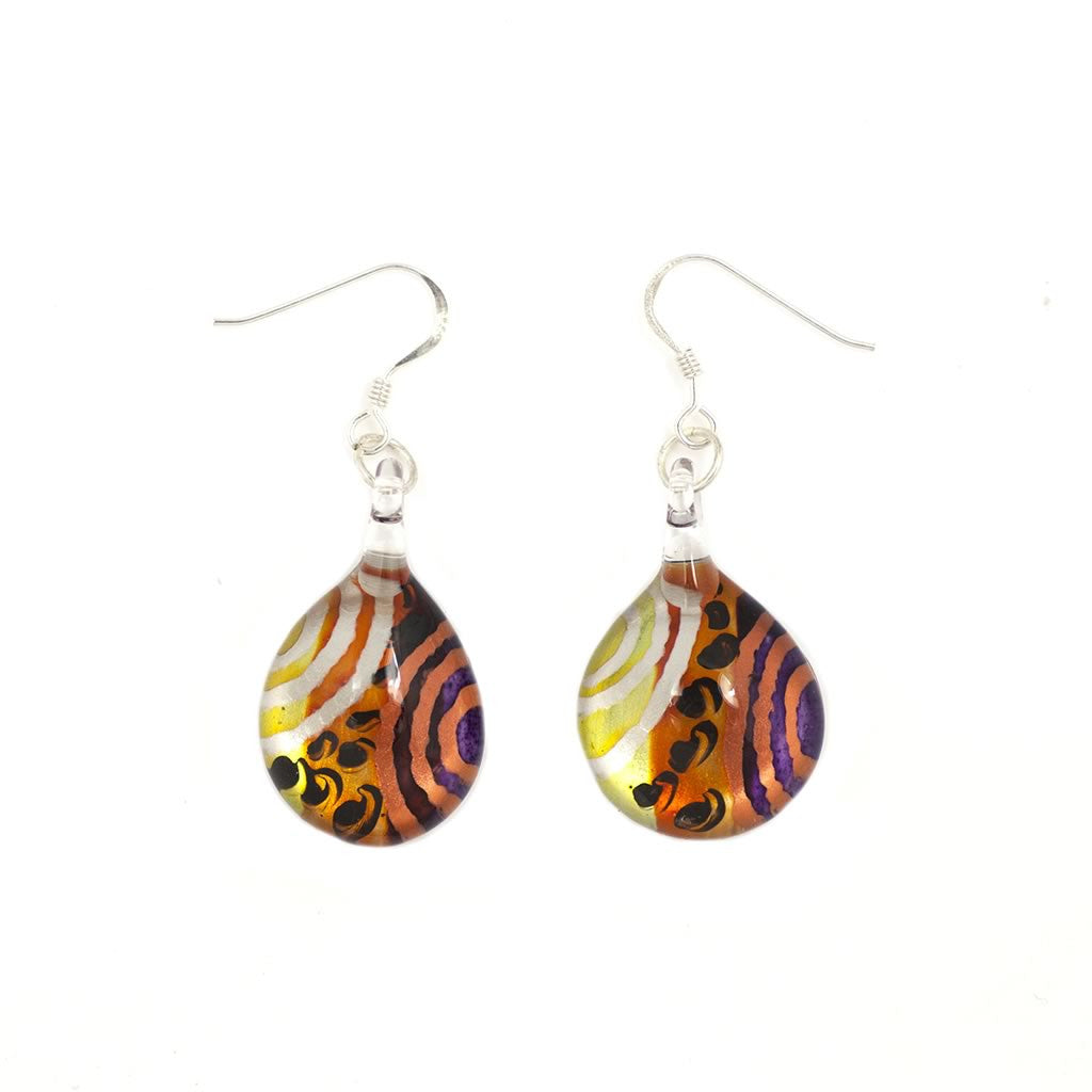A beautiful hand-made lampwork glass earring individually painted. With sterling sliver hooks. 